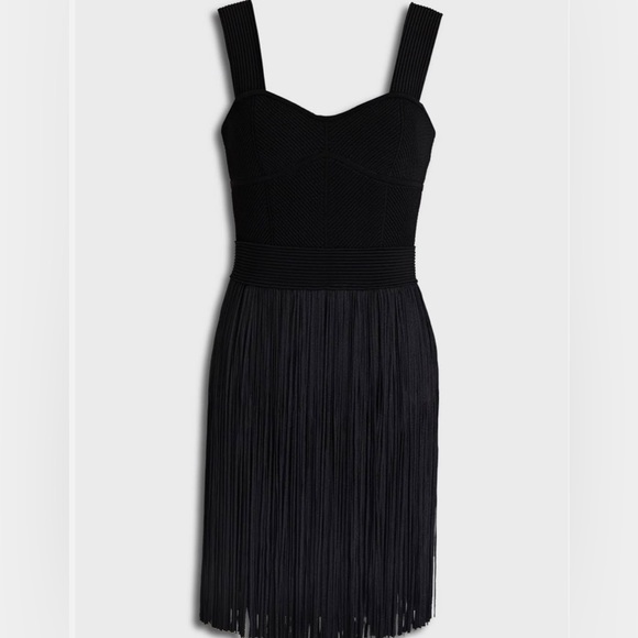 Herve Leger Black Bodycon Fringe Dress NEW - Picture 4 of 6